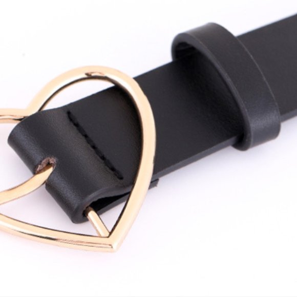 Black Vegan Leather Heart Buckle Belt - Picture 5 of 9